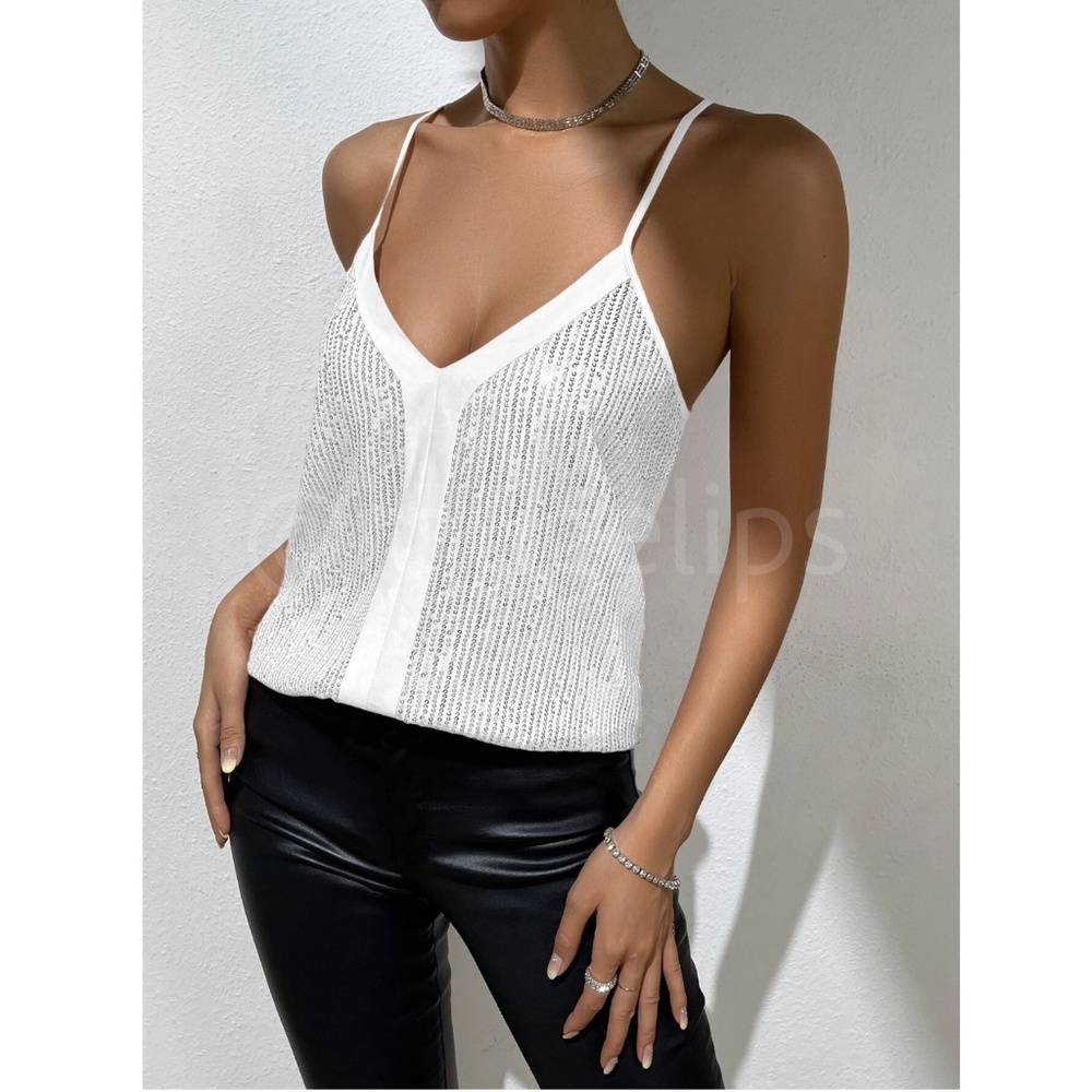White Sequin Cami Top - Picture 4 of 7
